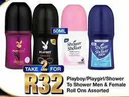 Take 'n Pay Playboy/Playgirl/Shower To Shower Men & Female Roll Ons Assorted offer