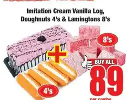 Boxer Imitation Cream Vanilla Log, Doughnuts 4's & Lamingtons 8's offer