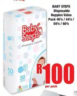 Boxer BABY STEPS Disposable Nappies Value Pack 40's / 44's / 50's / 60's offer