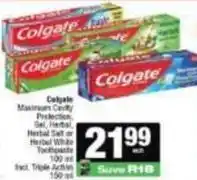 Spar Colgate - maximum cavity protection, gel, herbal salt or herbal white toothpaste offer