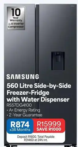 OK Furniture Samsung - 560 litre side-by-side freezer-fridge with water dispenser rs57dg4100 offer