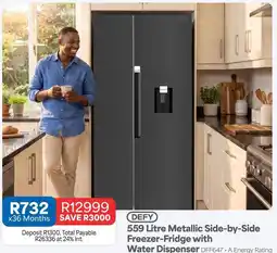OK Furniture Defy - 559 litre metallic side-by-side freezer-fridge with water dispenser offer