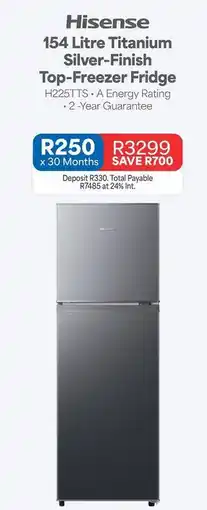 OK Furniture Hisense - 154 litre titanium silver-finish top-freezer fridge h225tts offer