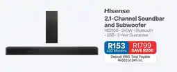 OK Furniture Hisense - 2.1-channel soundbar and subwoofer hs2100 - 240w - bluetooth - usb - 2-year guarantee offer