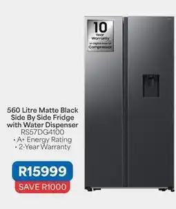 OK Furniture Samsung - 560 litre matte black side by side fridge with water dispenser rs57dg4100 offer