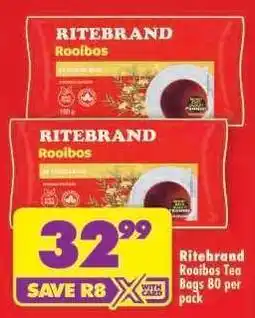Shoprite Ritebrand Rooibos Tea Bags 80 per pack offer