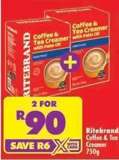 Shoprite RITEBRAND COFFEE & TEA CREAMER 750g offer