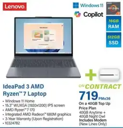 Incredible Connection IdeaPad 3 AMD Ryzen 7 Laptop offer