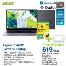 Incredible Connection Aspire 15 AMD Ryzen 5 Laptop offer