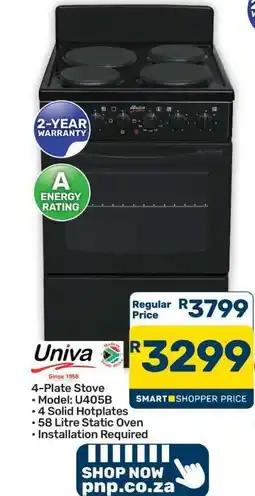 Pick n Pay Hypermarket Univa 4-Plate Stove offer