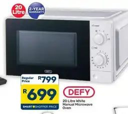 Pick n Pay Hypermarket DEFY 20 Litre White Manual Microwave Oven offer