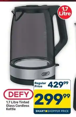 Pick n Pay Hypermarket DEFY 1.7 Litre Tinted Glass Cordless Kettle offer