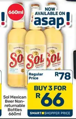 Pick n Pay Hypermarket Sol Mexican Beer Non-returnable Bottles 660ml offer