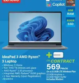 Incredible Connection IdeaPad 3 AMD Ryzen 3 Laptop offer
