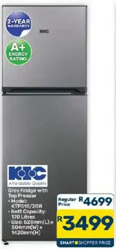 Pick n Pay KOC Grey Fridge with Top Freezer offer