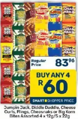 Pick n Pay Jumpin Jack, Diddle Daddle, Cheese Curls, Flings, Cheesnaks or Big Korn Bites Assorted offer