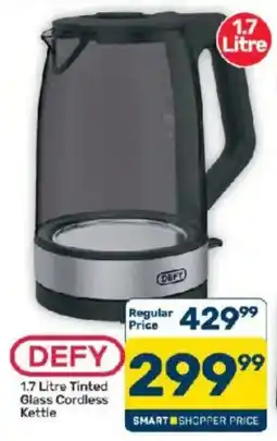 Pick n Pay DEFY 1.7 Litre Tinted Glass Cordless Kettle offer
