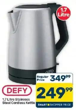 Pick n Pay DEFY 1.7 Litre Stainless Steel Cordless Kettle offer