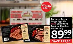 Oxford Freshmarket Barney's Extra Large Eggs 18s PLUS 2x Oxford Back or Shoulder Bacon 200g offer