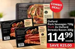 Oxford Freshmarket Oxford Pork Sausages plus Oxford Smoked Streaky Bacon offer