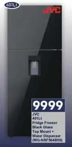 President Hyper JVC Fridge Freezer Black Glass Top Mount + Water Dispenser offer