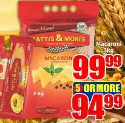 Three Star Cash and Carry FATTI'S & MONI'S Macaroni offer
