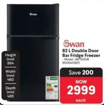 Swan 82 L Double Door Bar Fridge Freezer