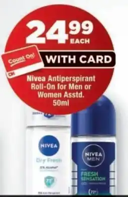 OK Foods Nivea Antiperspirant Roll-On for Men or Women Asstd. offer