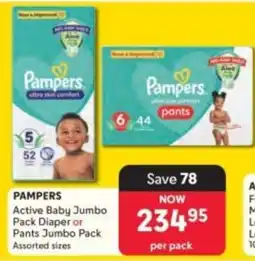 Makro PAMPERS Active Baby Jumbo Pack Diaper or Pants Jumbo Pack Assorted offer