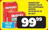 Usave Huggies - dry comfort value pack disposable napples 42/44/46/52/58 per pack offer