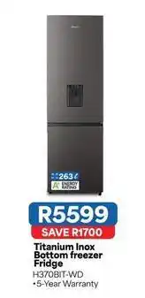 OK Furniture Hisense - titanium inox bottom freezer fridge h370bit-wd offer
