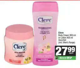 Spar Clere Body Cream or Lotion offer