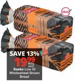Checkers Sasko Low Gl Wholewheat Brown Bread offer