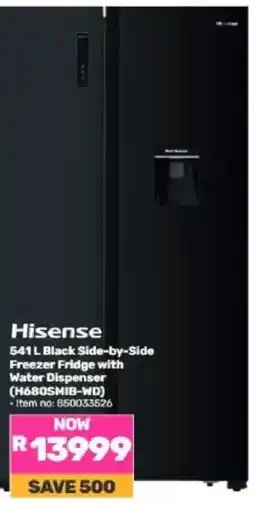 Game Hisense 541 L Black Side-by-Side Freezer Fridge with Water Dispenser offer