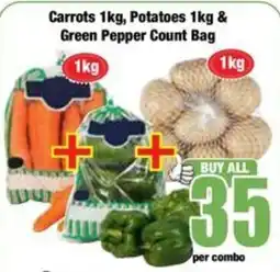 Boxer Carrots 1kg, Potatoes 1kg & Green Pepper Count Bag offer