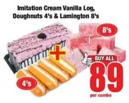 Boxer Imitation Cream Vanilla Log, Doughnuts 4's & Lamington 8's offer