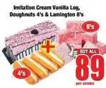 Boxer Imitation cream vanilla log, doughnuts 4's & lamington 8's offer