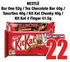 Boxer Kit kat - bar one 52g / tex chocolate bar 40g / smarties 40g / chunky 40g / 4 finger 41.5g offer