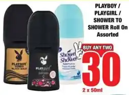 Boxer PLAYBOY / PLAYGIRL / SHOWER TO SHOWER Roll On Assorted offer