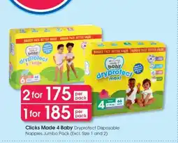 Clicks Clicks Made 4 Baby Dryprotect Disposable Nappies Jumbo Pack offer