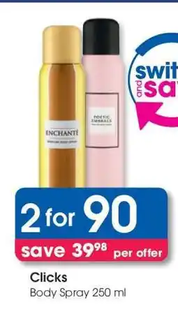 Clicks Clicks Body Spray 250 ml offer