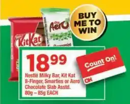 OK Grocer Nestlé Milky Bar, Kit Kat 8-Finger, Smarties or Aero Chocolate Slab Assorted offer