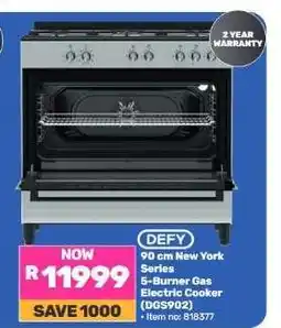 Game Defy 90 cm New York Series 5-Burner Gas Electric Cooker (DGS902) offer