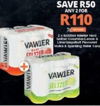 Vawler Hard Crozer Cucumber.Lemon & Lime/ Grapefruit Flavoured Vodka & Sparkling Water Cans 2 x 6x300ml