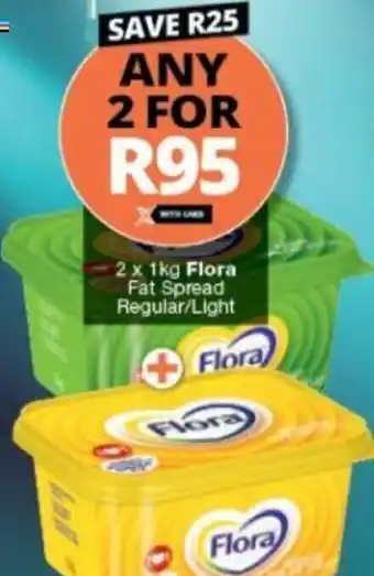 Checkers Flora Fat Spread Regular/ Light 2 x 1kg offer