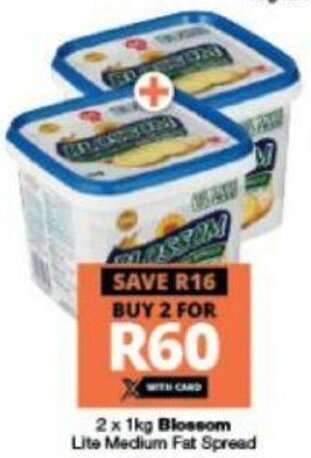 Checkers Blossom Lite Medium Fat Spread 2 x 1kg offer
