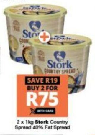 Checkers Stork Country Spread 40% Fat Spread 2 x 1kg offer