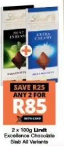Checkers Lindt Excellence Chocolate Slab 2x100g offer
