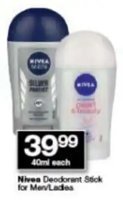 Checkers Nivea Deodorant Stick for Men/Ladies 40ml offer