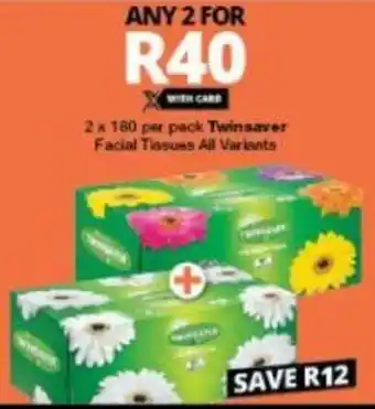 Twin Saver Facial Tissues 2 x 180 per pack